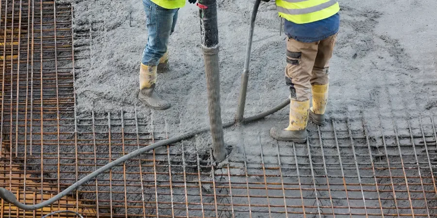 Betonáž základové desky Přerov — čerpadlo Schwing plní vyztuženou desku betonem