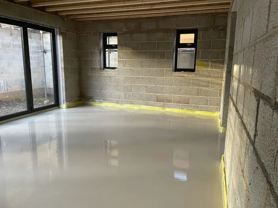 Anhydritová podlaha bytový dům Prostějov 1 400 m² — realizace MO Betony